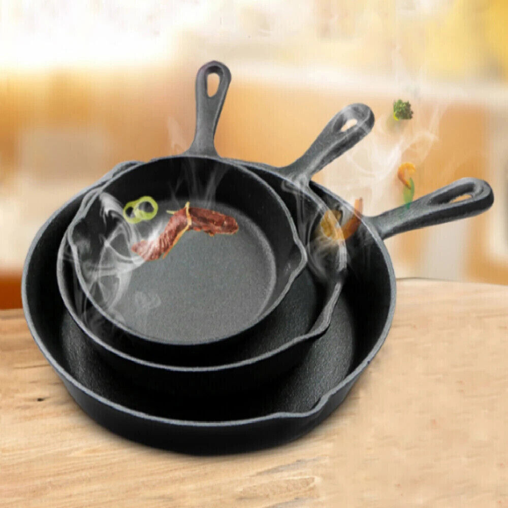 Set of 3 Cast Iron Non Stick Pan