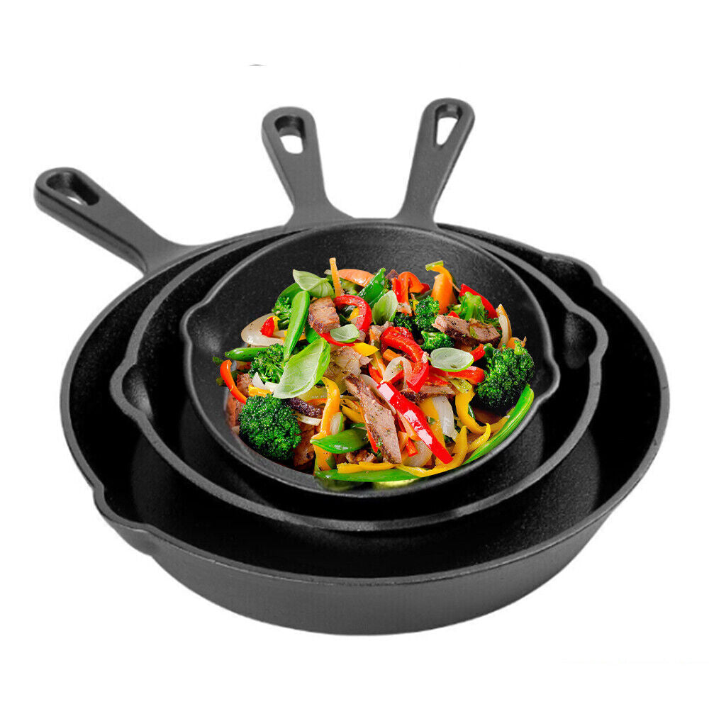 Set of 3 Cast Iron Non Stick Pan