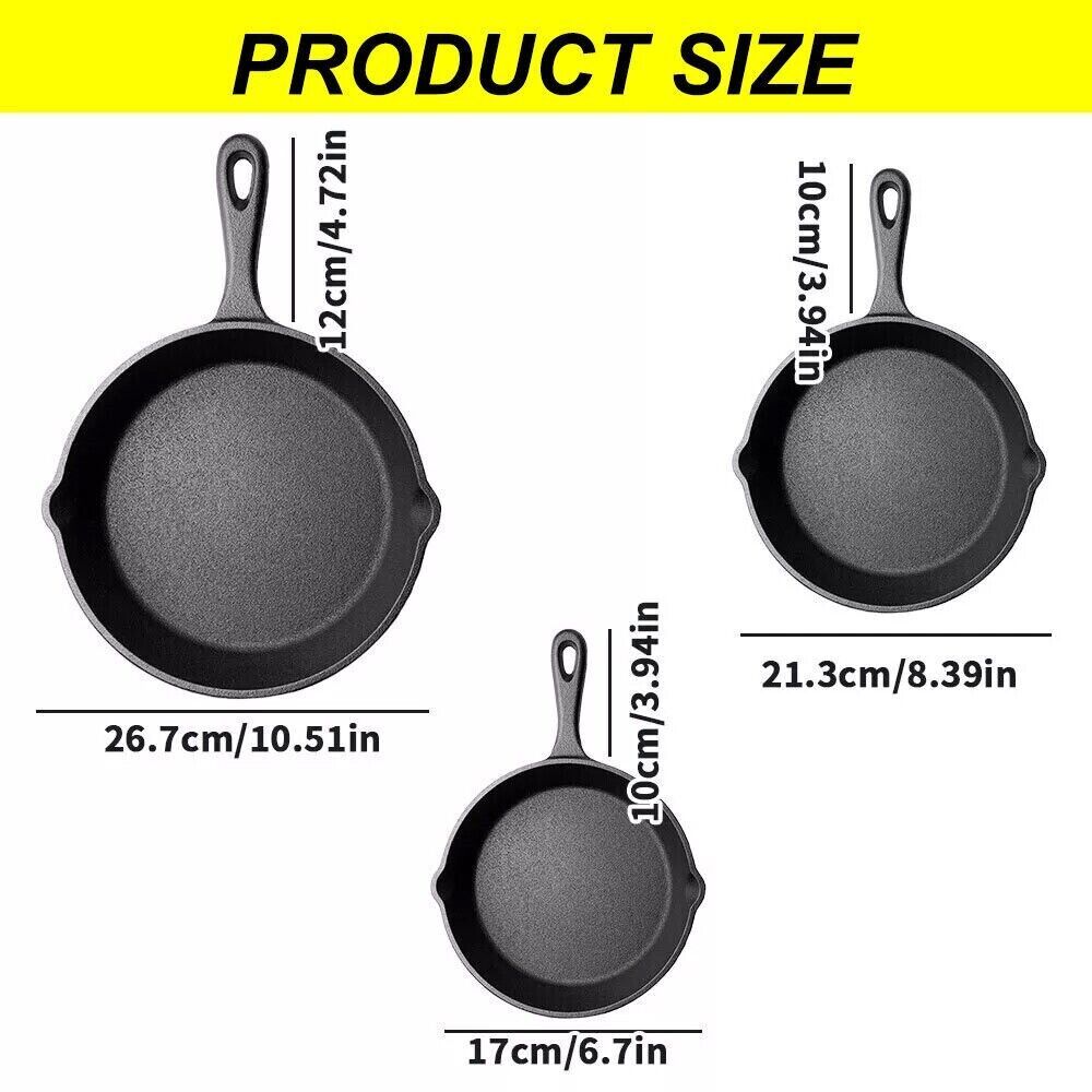 Set of 3 Cast Iron Non Stick Pan