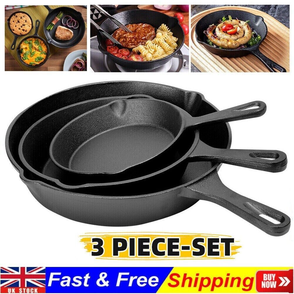 Set of 3 Cast Iron Non Stick Pan